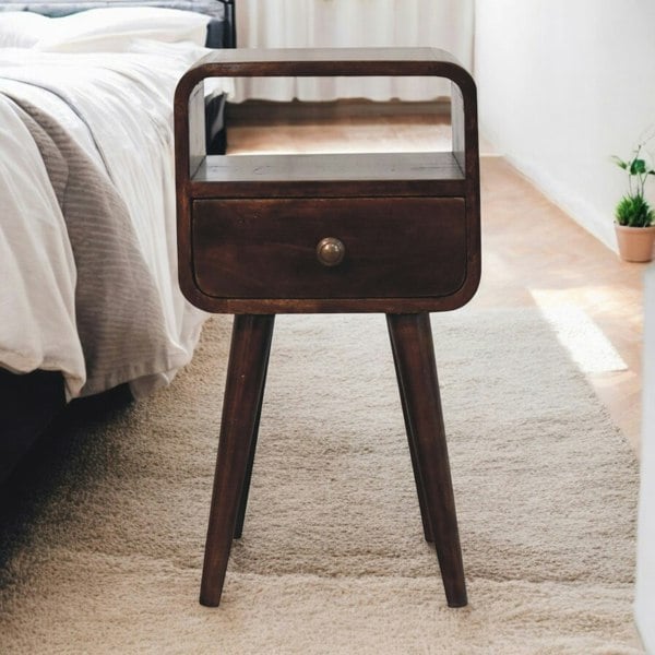 Artisan Furniture Solid Wood Mini California Walnut Curved Bedside with Open Slot