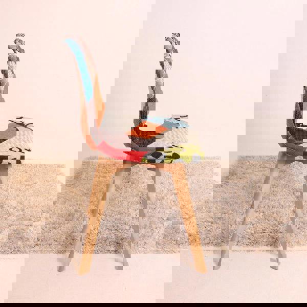 Life Interiors Set of 2 Patchwork Multi Colors Fabric Dining Chairs with Wooden Legs, Mid-Century Modern Accent Chair