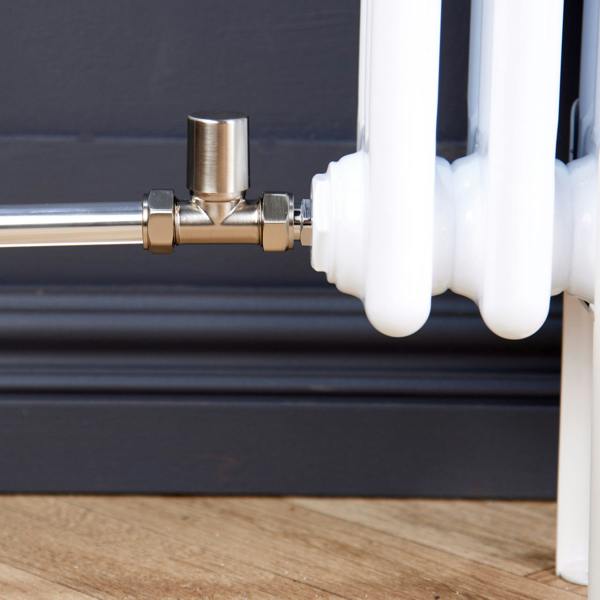 Flode Straight Round Thermostatic Radiator Valve Pack | 15mm x 1/2" | Brushed Steel