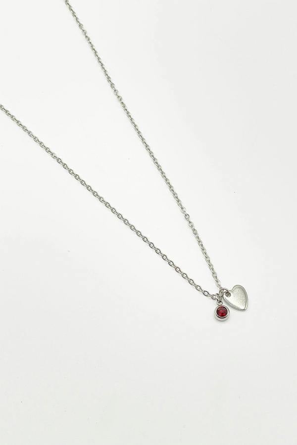 SVNX Mini Heart & Janurary Birthstone Necklace in Silver - Gift Boxed