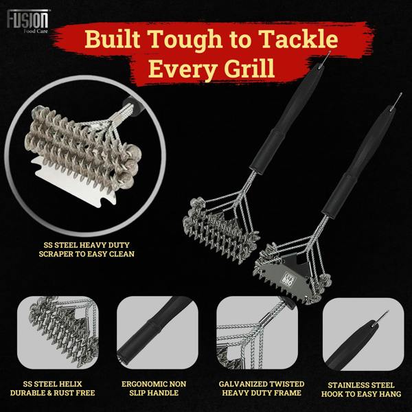 Fusion Food Care Fusion Food Wire Brush With Ergonomic Handle - Stainless Steel Helix Grill Cleaner with Scraper Bar & Ergonomic Handle
