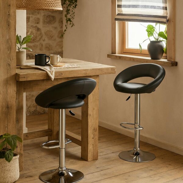 Wyld Haus Set of 2 Jorah Dark Grey Faux Leather Swivel Bar Stool Open Back