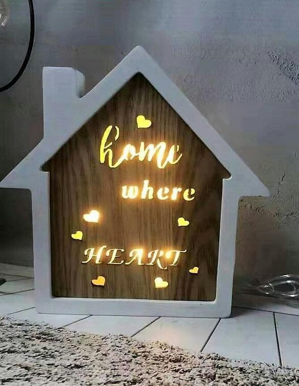 Shatchi 25cm Wooden LED Light Up Table Frame Heart Plaque in White and Brown for Home Decor