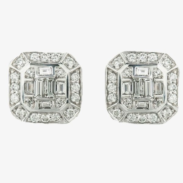 T. H. Baker 9ct White Gold 0.47ct Multi-cut Diamond Mosaic Stud Earrings E3985W/47-9