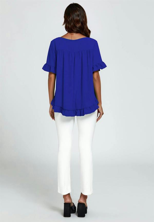 FS Collection Frill Detail Short Sleeves Top In Royal Blue