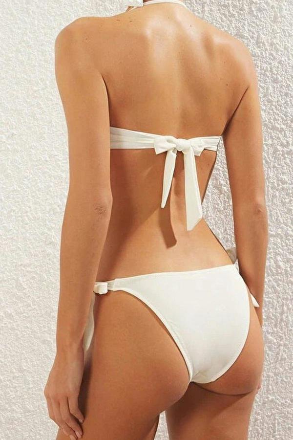 WOVCOR Ruffled Strapless Padded Regular Waist Bikini Set