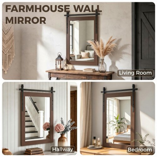 HOMCOM Farmhouse Rectangle Mirror, 86.5 x 61 cm, Dark Brown