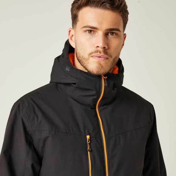 Regatta Men's Navigate Insulated Waterproof Jacket - Black/Orange Pop