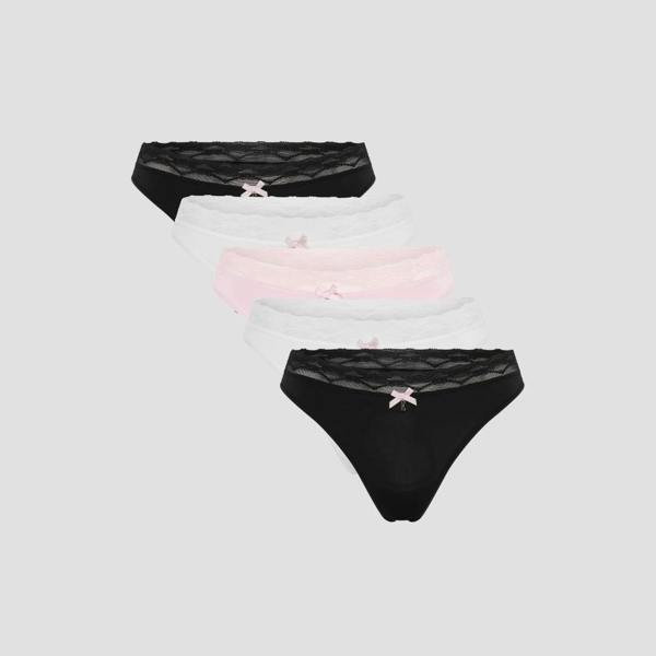 ELLE Multi Pack (5) Lace Waist Thongs