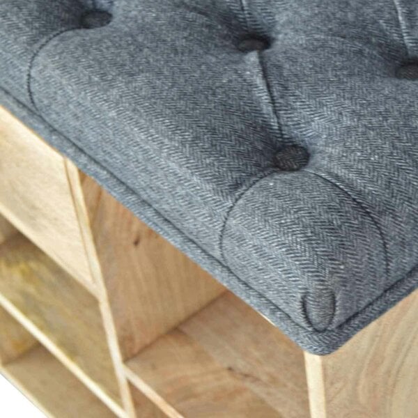 Wyld Haus Palermo Black Tweed Drawer and Storage Shelf Shoe Bench