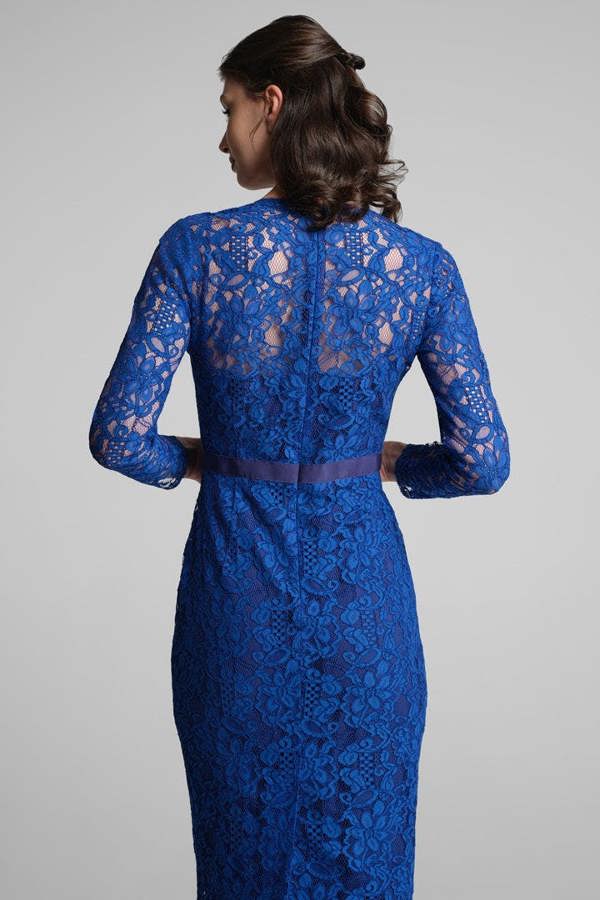 Rumour London Chiara long sleeve lace pencil dress in azure blue