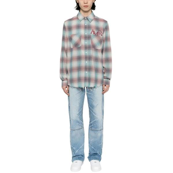 Amiri Staggered Plaid Flannel Teal/Red