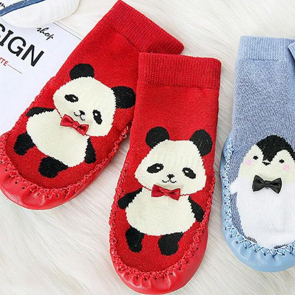 ATEK Baby Anti-Slip Crib Shoes Slipper Socks Red 0-6 Months 12cm