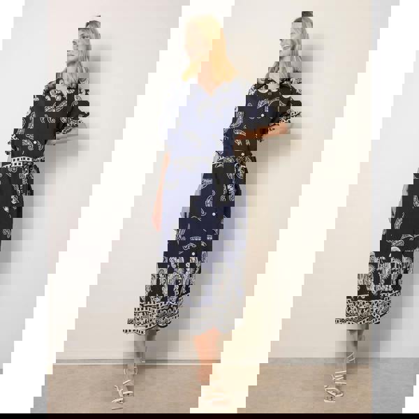 Blue Vanilla Paisley Print Belted Shirt Dress