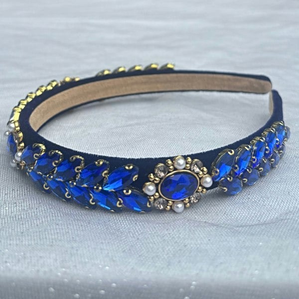 Bright Blue Jewelled Headband, Vintage Jewelled Blue Headband, Blue Headband, Jewelled Headband, Vintage Headband 