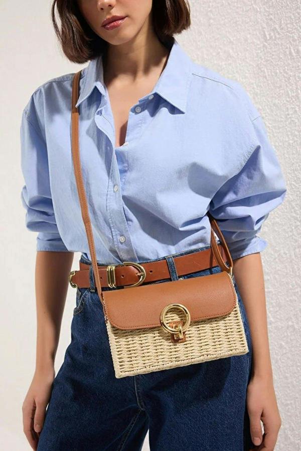 WOVCOR Straw Contrast Women's Small Shoulder Bag