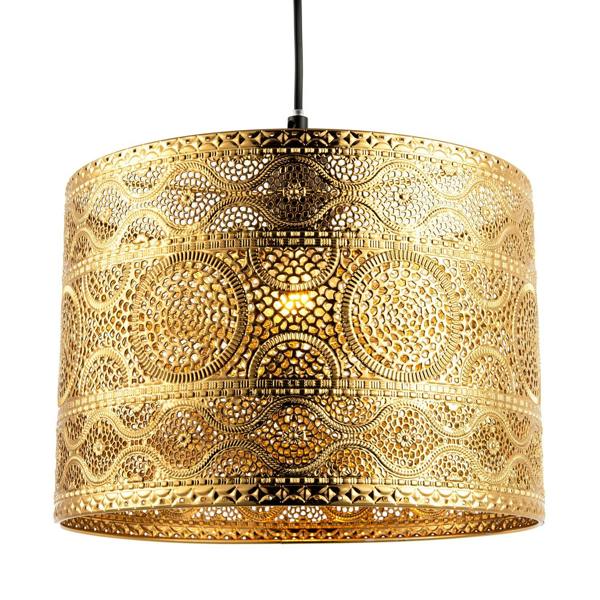 Ornate Moroccan Designed Polished Gold Metal Pendant Lighting Shade Image 1