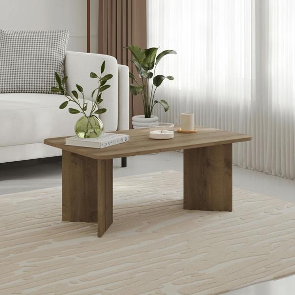 Decortie Modern Radius Coffee Table 100cm Rectangular Centre Table with 2-Panel Base Leg Particleboard, Living Room