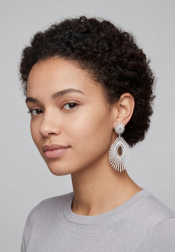Latelita Geometria Sunburst Statement Drop Earrings Silver