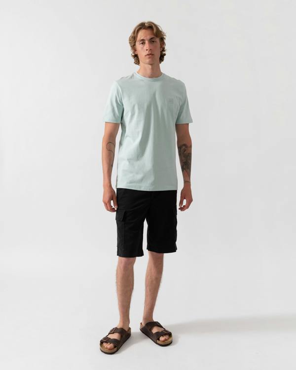 BOSS Orange Tales Mens Cotton-Jersey T-shirt With Logo Patch - Turquoise/Aqua 446