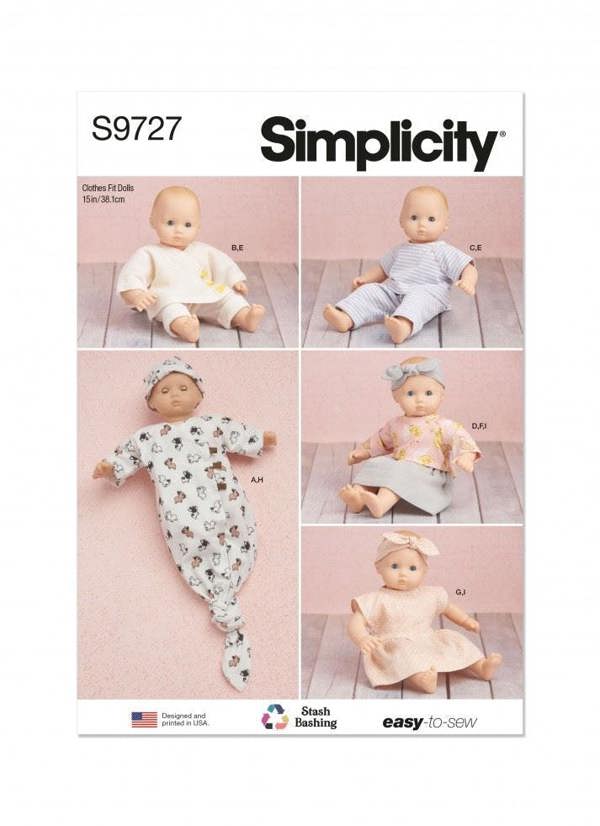 Simplicity Sewing Pattern 9727, Doll Clothes One Size - Easy