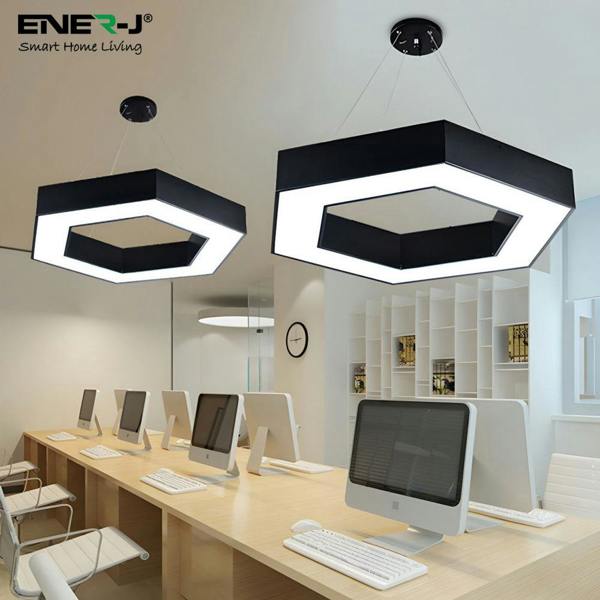 ENER-J HexaGlow Hollow Hexagon LED Light, 25â 50W, Remote Control, 3000Kâ 6500K CCT, Ceiling or Hanging Installation, Black Finish, 600mm