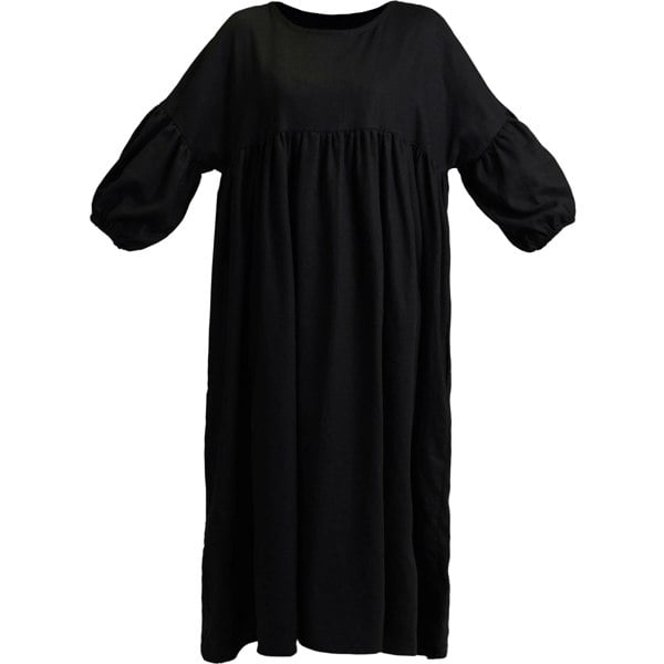 Antonia York Gathered Relaxed Dress with 3/4 Sleeves | Rosie Black Linen Blend Dress