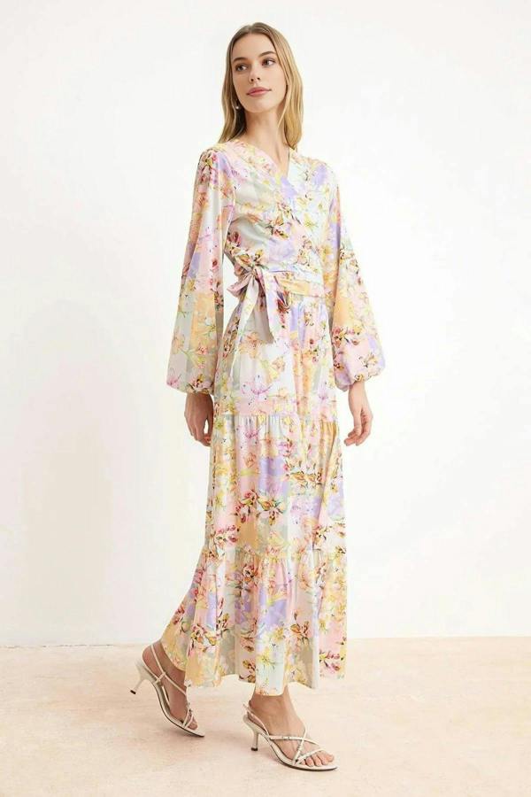 WOVCOR 2-Piece Woven Top and Bottom Set with Floral Tie Detail