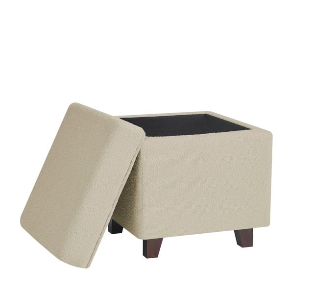 Luxury Living Boucle Fabric Square Ottoman Footstool with Storage - Beige