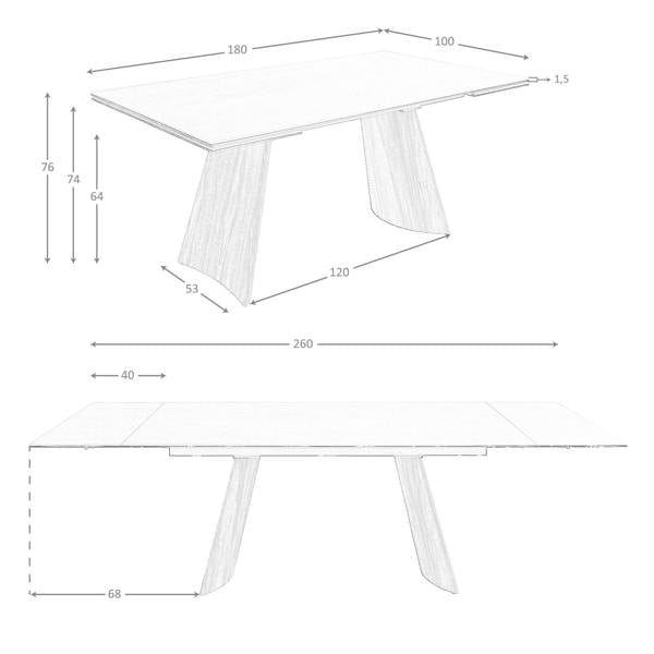 Angel Cerdá Rectangular extending dining table in porcelain marble and walnut effect steel 1164