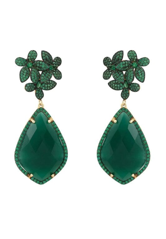 Latelita Flowers Green Onyx Teardrop Earrings Gold