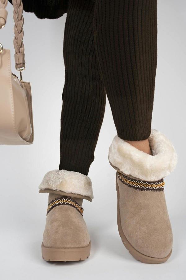 Karsie Suedette Embroidered Flat Ankle Boots - Camel