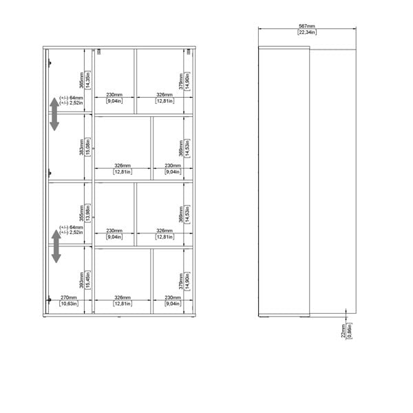 Furniture To Go Maze Bookcase with 1 Door in Jackson Hickory and White High Gloss