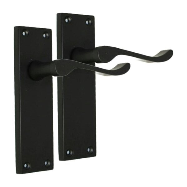 EDH Door Hardware Matt Black Victorian Scroll Door Handles on Backplate – Handle Only or Handle + Tubular Latch – 150mm x 42mm