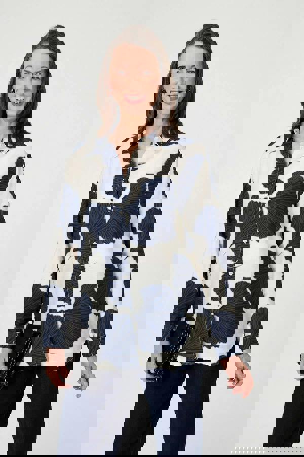 Navy | Abstract Long Sleeve Button Front Shirt
