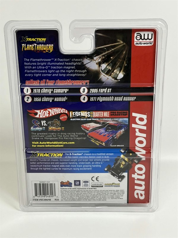 Auto World Slot Cars 1970 Chevy Cararo Grey X Traction Flame Throwers HO Scale SC366-1