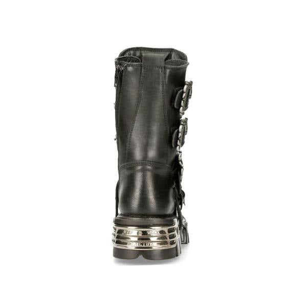 New Rock Black Mid-Calf Gothic Leather Boots-391-S1