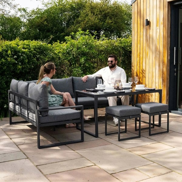 Jardi Aluminium Corner Sofa Set With Black Rattan Storage Box - Anthracite Grey