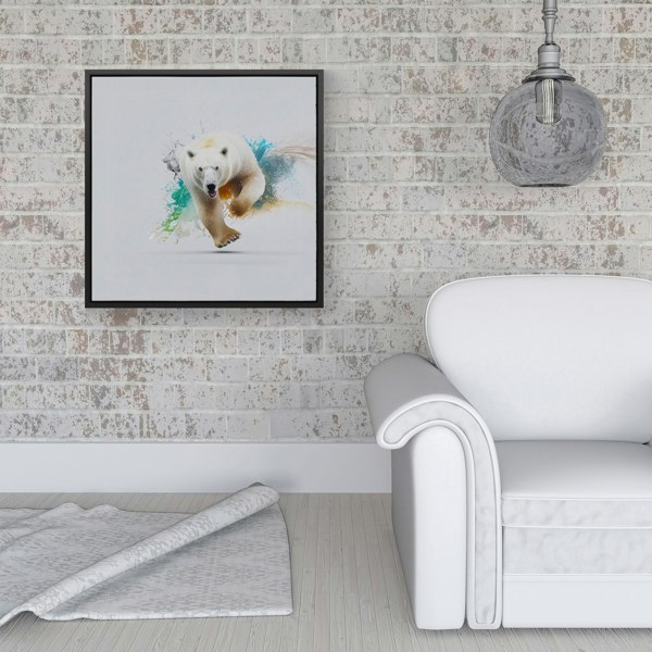 Warren Reed Charging Polar Bear Framed Canvas