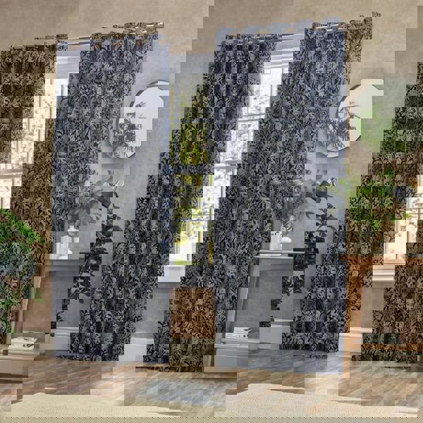 Wylder Bali Jacquard Botanical Eyelet Curtains - Midnight