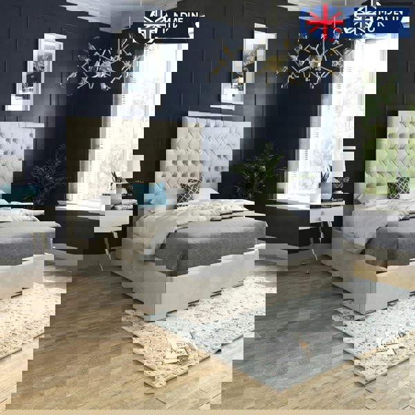 Casa Magna Alma Upholstered Soft Velvet Bed Frame - Cream