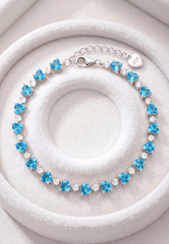 Latelita Asscher Cut Heart Tennis Bracelet Blue Topaz Silver