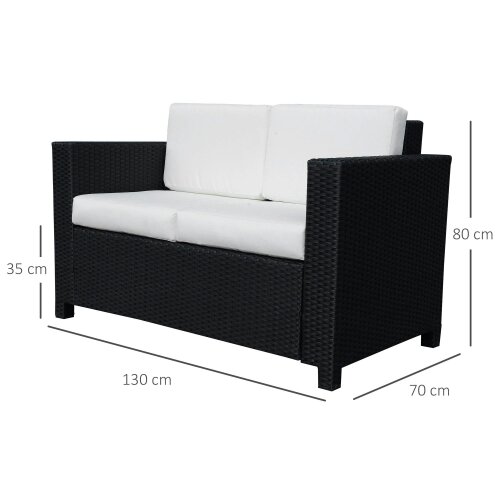 Wyld Haus Toha Rattan Black 2 Seater Outdoor Sofa With White Cushions