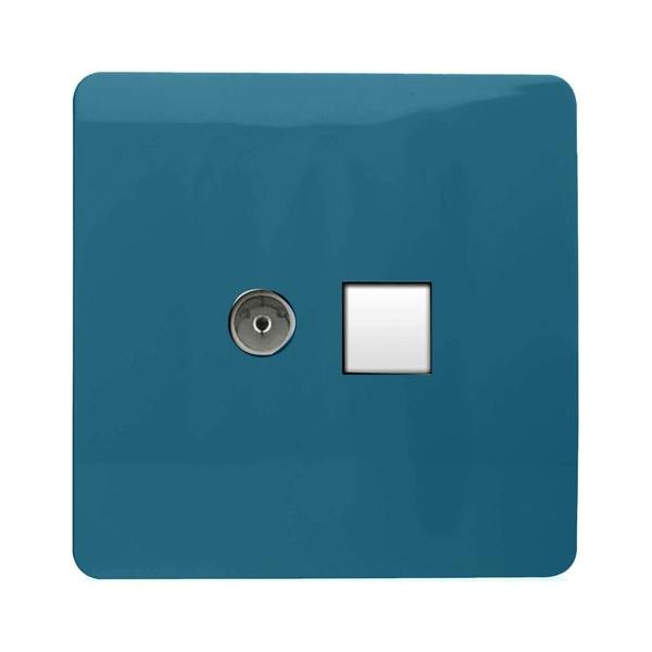 Trendi Switch 2 Gang TV Co-Axial & RJ45 Cat 6 Modern Designer PC Ethernet Sockets in Ocean Blue