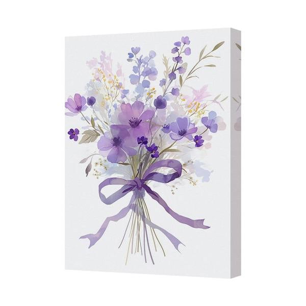 Benjamin Tate Design Purple Floral Bouquet Canvas Wall Art With Ribbon Tie