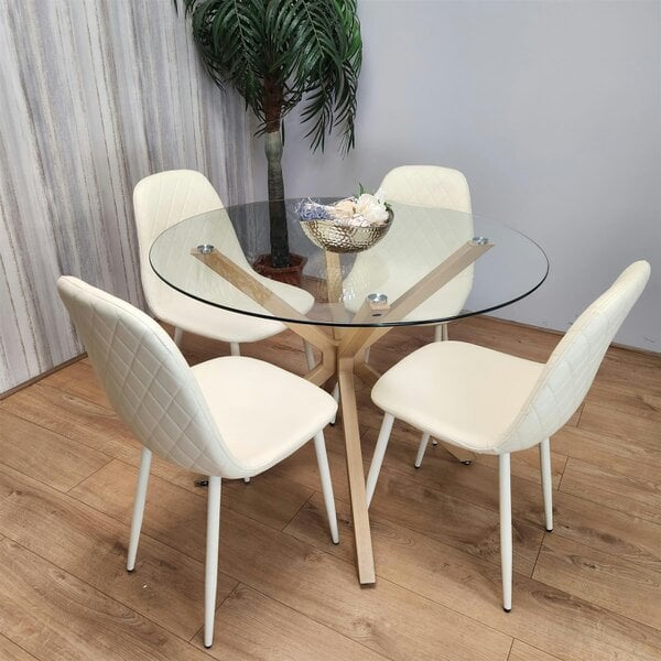 Kosy Koala Forest Round Glass Table + 4 cream gem