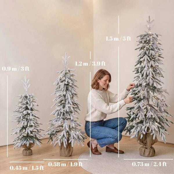 Bobobiy Prelit Flocked Artificial Christmas Tree Set of 3 Snowy Xmas Tree Warm White LED Lights (3FT+4FT+5FT)