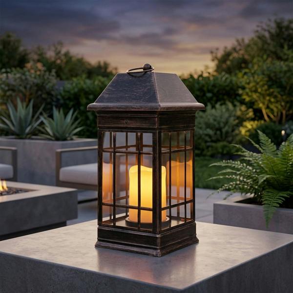 Garden Greatness Seville Solar Flickering Candle Lantern