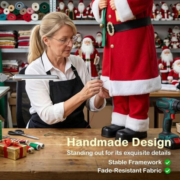 Bobobiy 4ft Singing Dancing Santa Claus, Standing Christmas Animated Santa Figure with Gift and Sack, Sound/Touch Activated