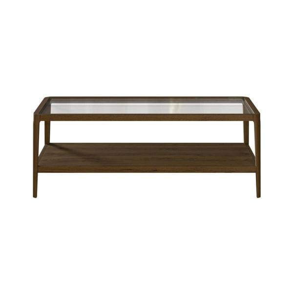 Wyld Haus Denver Walnut Wood and Glass Top Coffee Table with Bottom Shelf